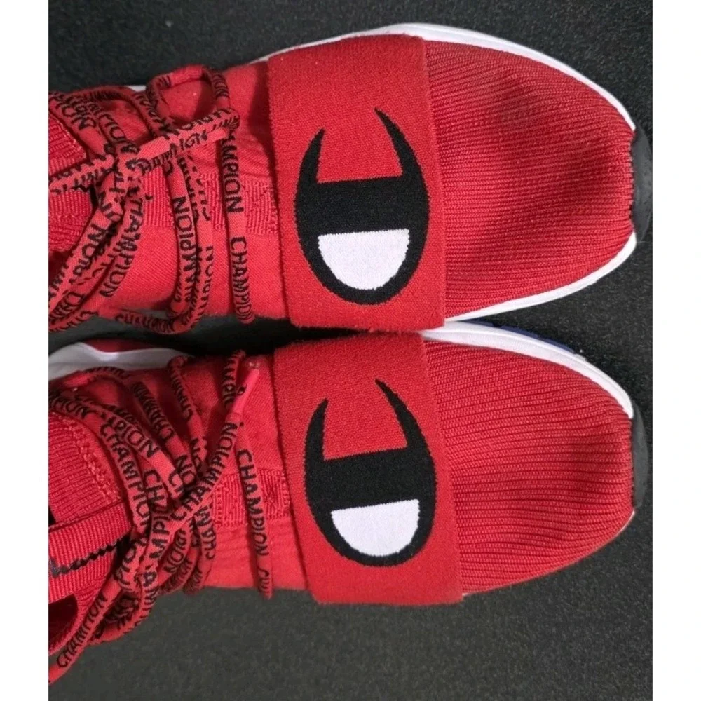 Champion 7 YOUTH W8 Rally‎ Hype Sport Tennis Shoe Red Sock Sneaker EUC